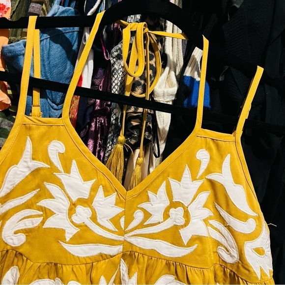 Free People Mustard Yellow Gold and White Detailed Romper - Picture 5 of 14